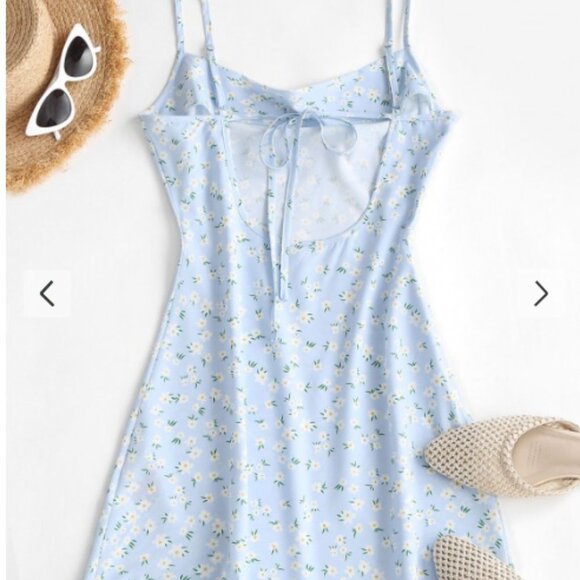 ZAFUL Flower Print Cowl Front Backless Slit Dress - Picture 6 of 8